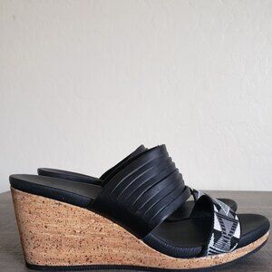 Teva Arrabelle Leather Cork Wedge Slide Sandals Aztec Black/White Sz Women's 8.5